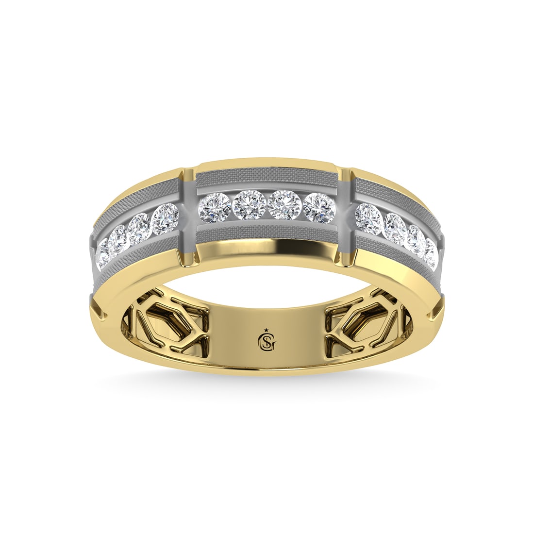 14K Two Tone Diamond 1/2 Ct.Tw. Mens Machine Band