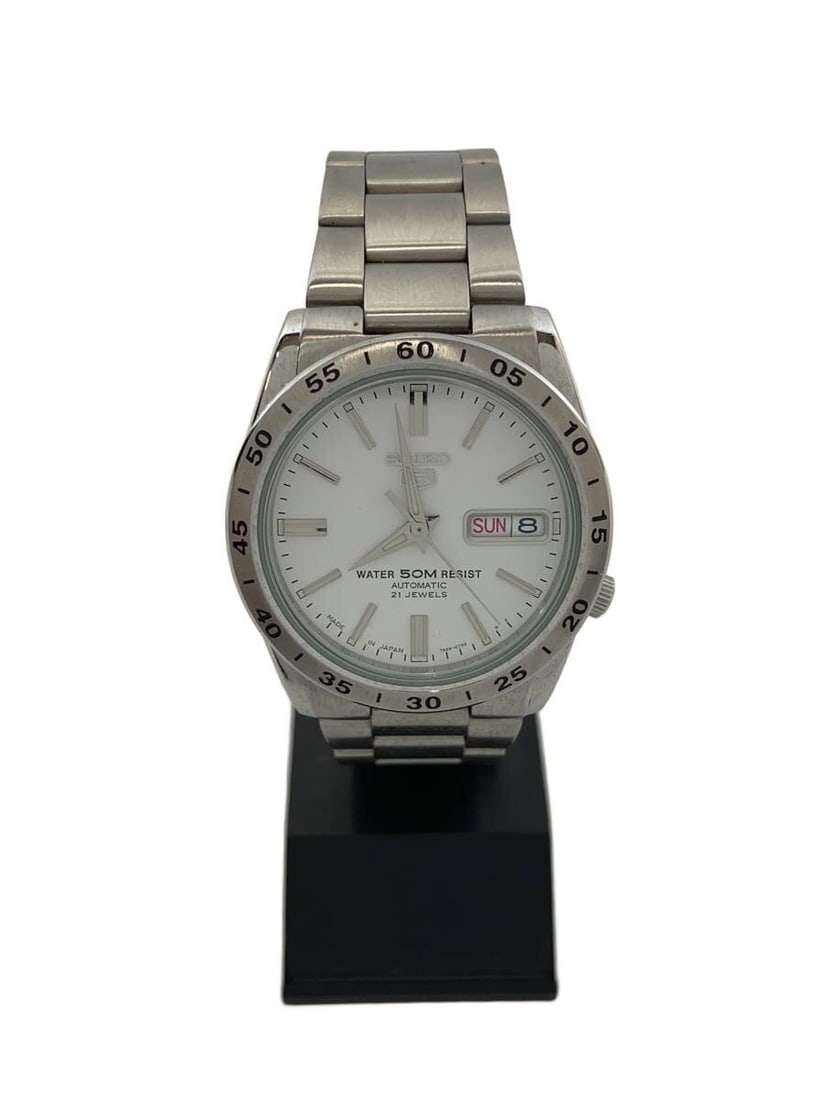 Seiko 5 stainless steel white dial men's wristwatch
