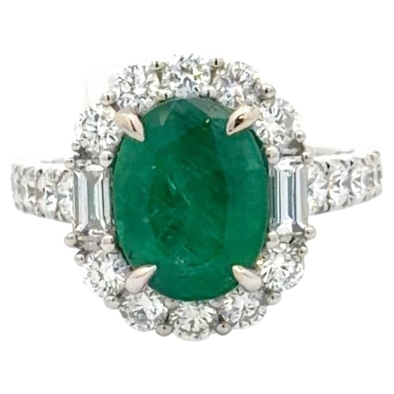 18K White Gold Emerald Halo Ring with Diamond Accents (1 of 9)