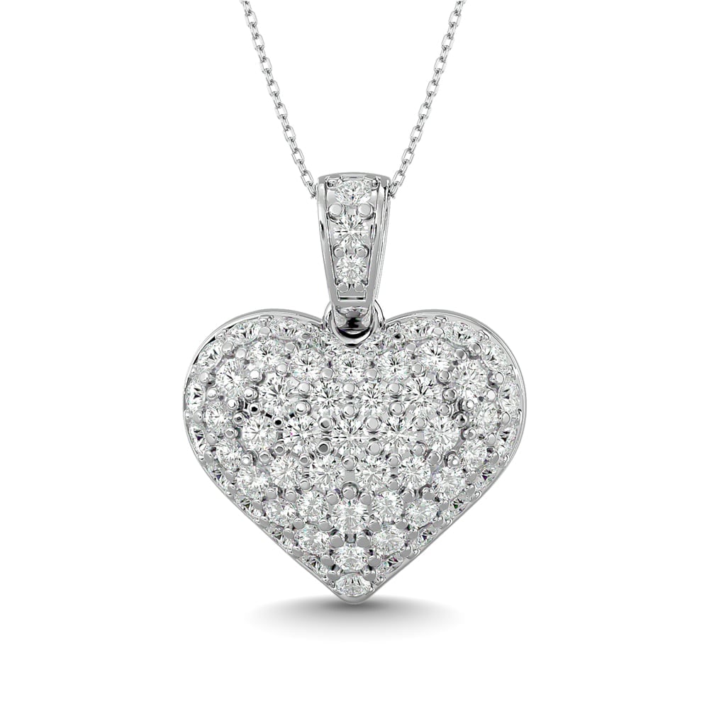 Diamond 1 1/2 Ct.tw Heart Pendant in 10K White Gold: Diamond 1 1/2 Ct.tw Heart Pendant in 10K White Gold She'll adore the dazzling look of this remarkable diamond heart pendant. Crafted in cool 10K white gold and Radiant with 1 1/2 Ct.Tw. t.w. of diamon