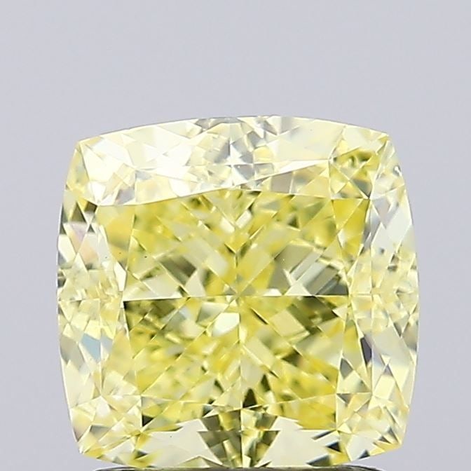 Loose Diamond - CUSHION MODIFIED 1.72ct Fancy Intense Yellow VS1: Loose Diamond - CUSHION MODIFIED 1.72ct Fancy Intense Yellow VS1 Source: This is a real non-mined Diamond that has been grown in a lab Shape: CUSHION MODIFIED Carats: 1.72 Color: Fancy Intense Yellow 