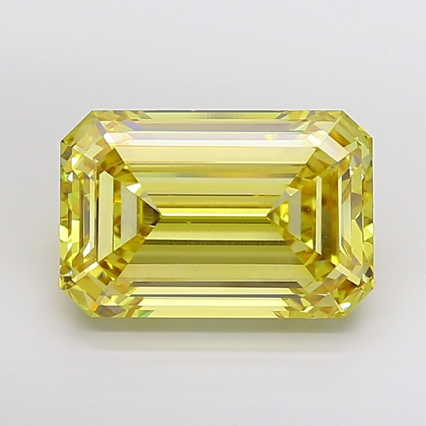 Loose Diamond - EMERALD 15.1ct Fancy Intense Yellow VS1: Loose Diamond - EMERALD 15.1ct Fancy Intense Yellow VS1 Source: This is a real non-mined Diamond that has been grown in a lab Shape: EMERALD Carats: 15.1 Color: Fancy Intense Yellow Certification: IGI