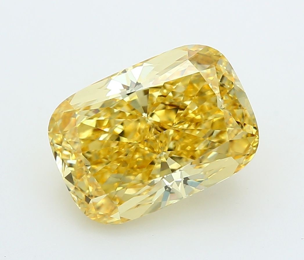 Loose Diamond - CUSHION MODIFIED 5.05ct Fancy Vivid Yellow VS1: Loose Diamond - CUSHION MODIFIED 5.05ct Fancy Vivid Yellow VS1 Source: This is a real non-mined Diamond that has been grown in a lab Shape: CUSHION MODIFIED Carats: 5.05 Color: Fancy Vivid Yellow Cert