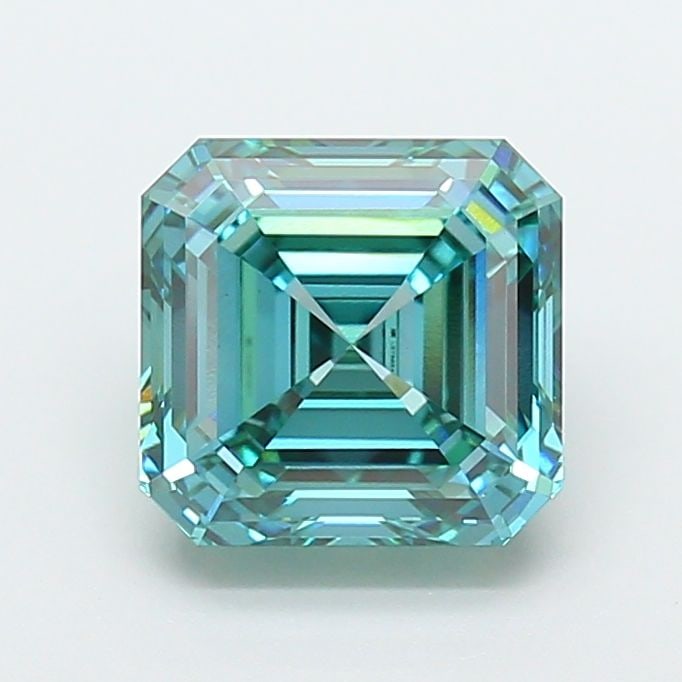 Loose Diamond - ASSCHER 3.02ct Fancy Vivid Blueish Green VS1: Loose Diamond - ASSCHER 3.02ct Fancy Vivid Blueish Green VS1 Source: This is a real non-mined Diamond that has been grown in a lab Shape: ASSCHER Carats: 3.02 Color: Fancy Vivid Blueish Green Certific
