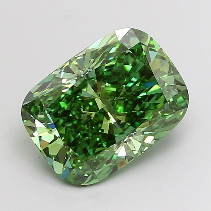 Loose Diamond - CUSHION MODIFIED 2.79ct Fancy Vivid Green VVS2: Loose Diamond - CUSHION MODIFIED 2.79ct Fancy Vivid Green VVS2 Source: This is a real non-mined Diamond that has been grown in a lab Shape: CUSHION MODIFIED Carats: 2.79 Color: Fancy Vivid Green Certi