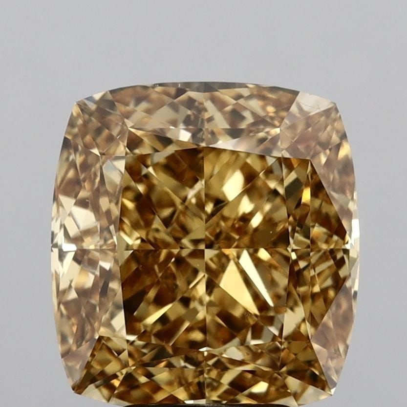 Loose Diamond - CUSHION MODIFIED 5.35ct Fancy Intense Yellow Brown VVS2: Loose Diamond - CUSHION MODIFIED 5.35ct Fancy Intense Yellow Brown VVS2 Source: This is a real non-mined Diamond that has been grown in a lab Shape: CUSHION MODIFIED Carats: 5.35 Color: Fancy Intense 