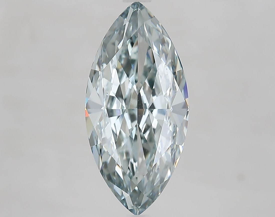 Loose Diamond - MARQUISE 5.1ct Fancy Light Blueish Green VVS2: Loose Diamond - MARQUISE 5.1ct Fancy Light Blueish Green VVS2 Source: This is a real non-mined Diamond that has been grown in a lab Shape: MARQUISE Carats: 5.1 Color: Fancy Light Blueish Green Certifi