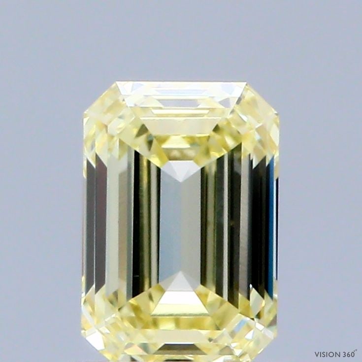 Loose Diamond - EMERALD 1.06ct Fancy Yellow VVS2: Loose Diamond - EMERALD 1.06ct Fancy Yellow VVS2 Source: This is a real non-mined Diamond that has been grown in a lab Shape: EMERALD Carats: 1.06 Color: Fancy Yellow Certification: IGI Video: