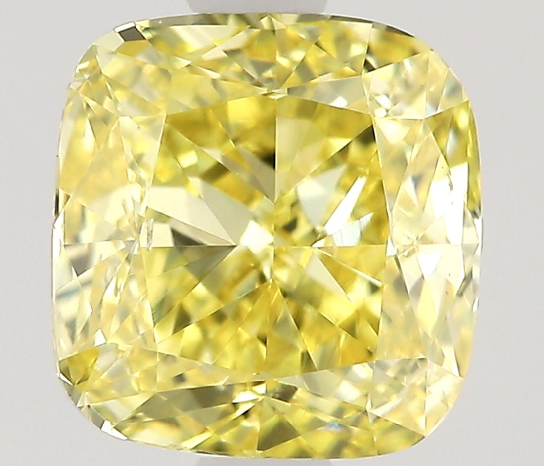 Loose Diamond - CUSHION MODIFIED 0.99ct Fancy Intense Yellow VS2: Loose Diamond - CUSHION MODIFIED 0.99ct Fancy Intense Yellow VS2 Source: This is a real non-mined Diamond that has been grown in a lab Shape: CUSHION MODIFIED Carats: 0.99 Color: Fancy Intense Yellow 