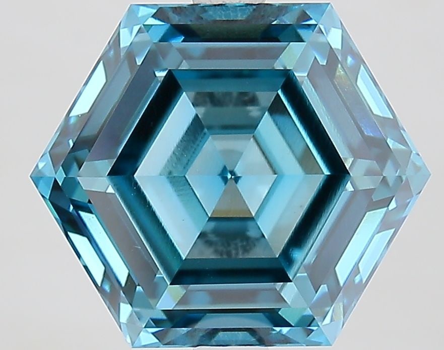 Loose Diamond - HEXAGONAL 5.11ct Fancy Vivid Blue VS1: Loose Diamond - HEXAGONAL 5.11ct Fancy Vivid Blue VS1 Source: This is a real non-mined Diamond that has been grown in a lab Shape: HEXAGONAL Carats: 5.11 Color: Fancy Vivid Blue Certification: IGI Vid