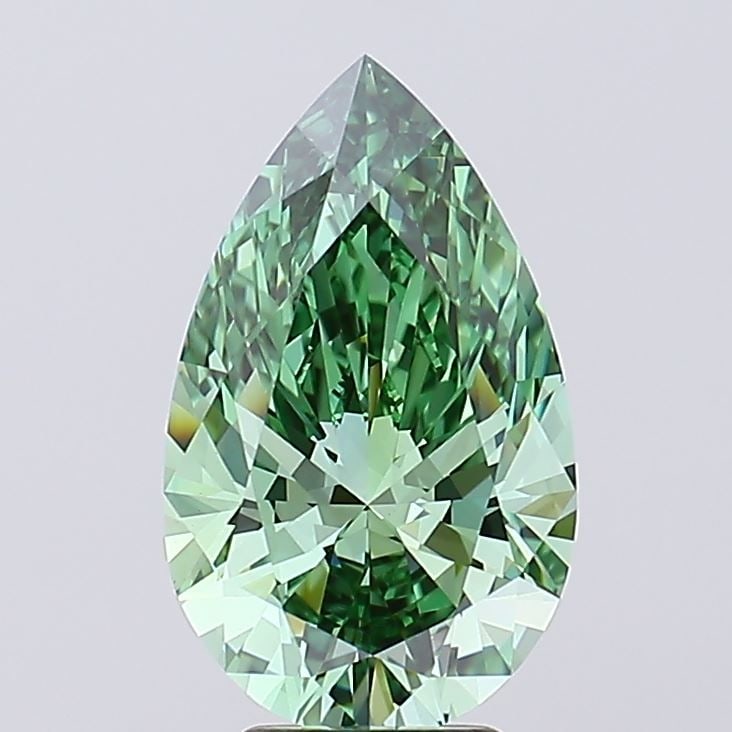 Loose Diamond - PEAR 4.48ct Fancy Vivid Green VVS2: Loose Diamond - PEAR 4.48ct Fancy Vivid Green VVS2 Source: This is a real non-mined Diamond that has been grown in a lab Shape: PEAR Carats: 4.48 Color: Fancy Vivid Green Certification: IGI Video: