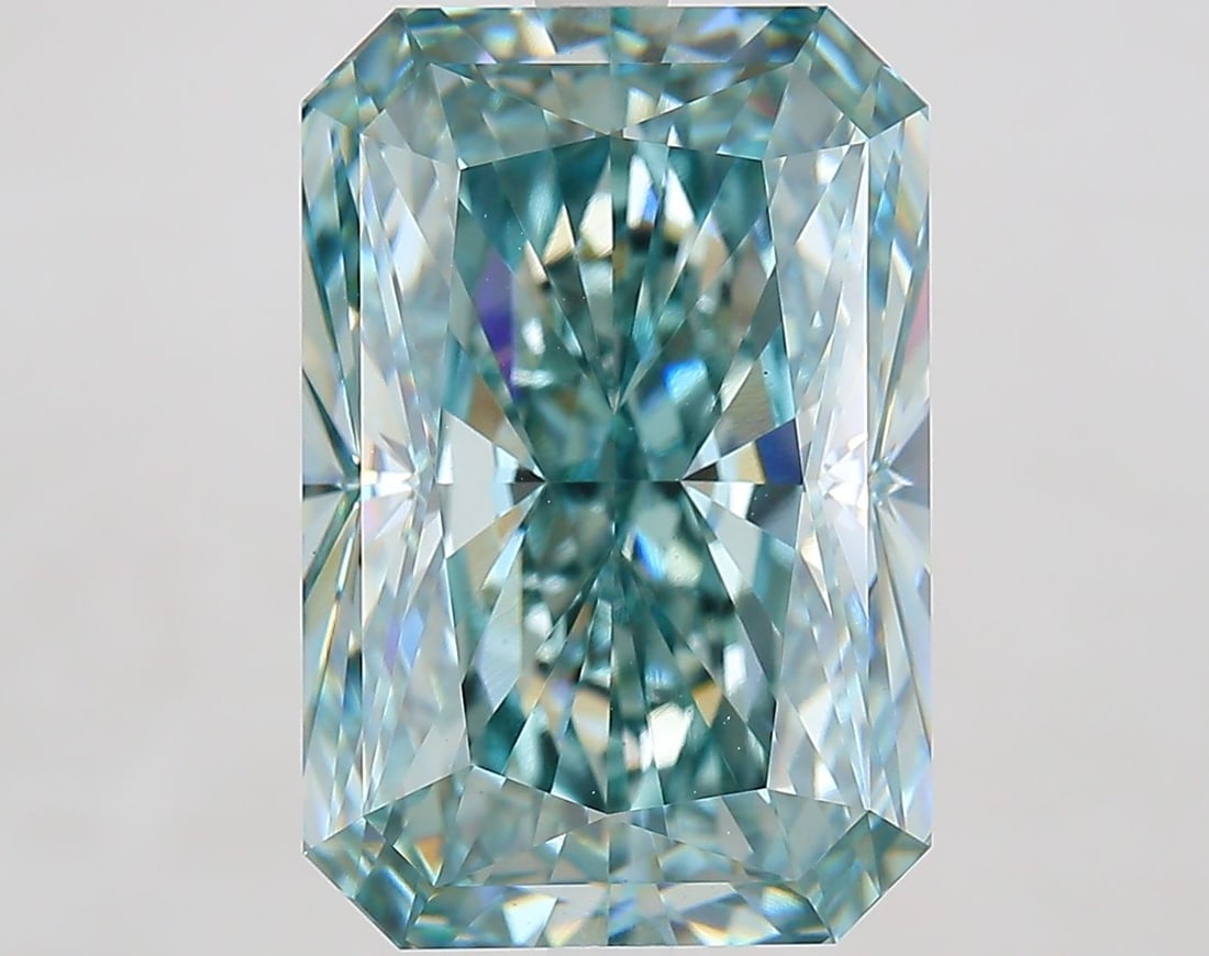 Loose Diamond - RADIANT 10.01ct Fancy Intense Blue Green VVS2: Loose Diamond - RADIANT 10.01ct Fancy Intense Blue Green VVS2 Source: This is a real non-mined Diamond that has been grown in a lab Shape: RADIANT Carats: 10.01 Color: Fancy Intense Blue Green Certifi