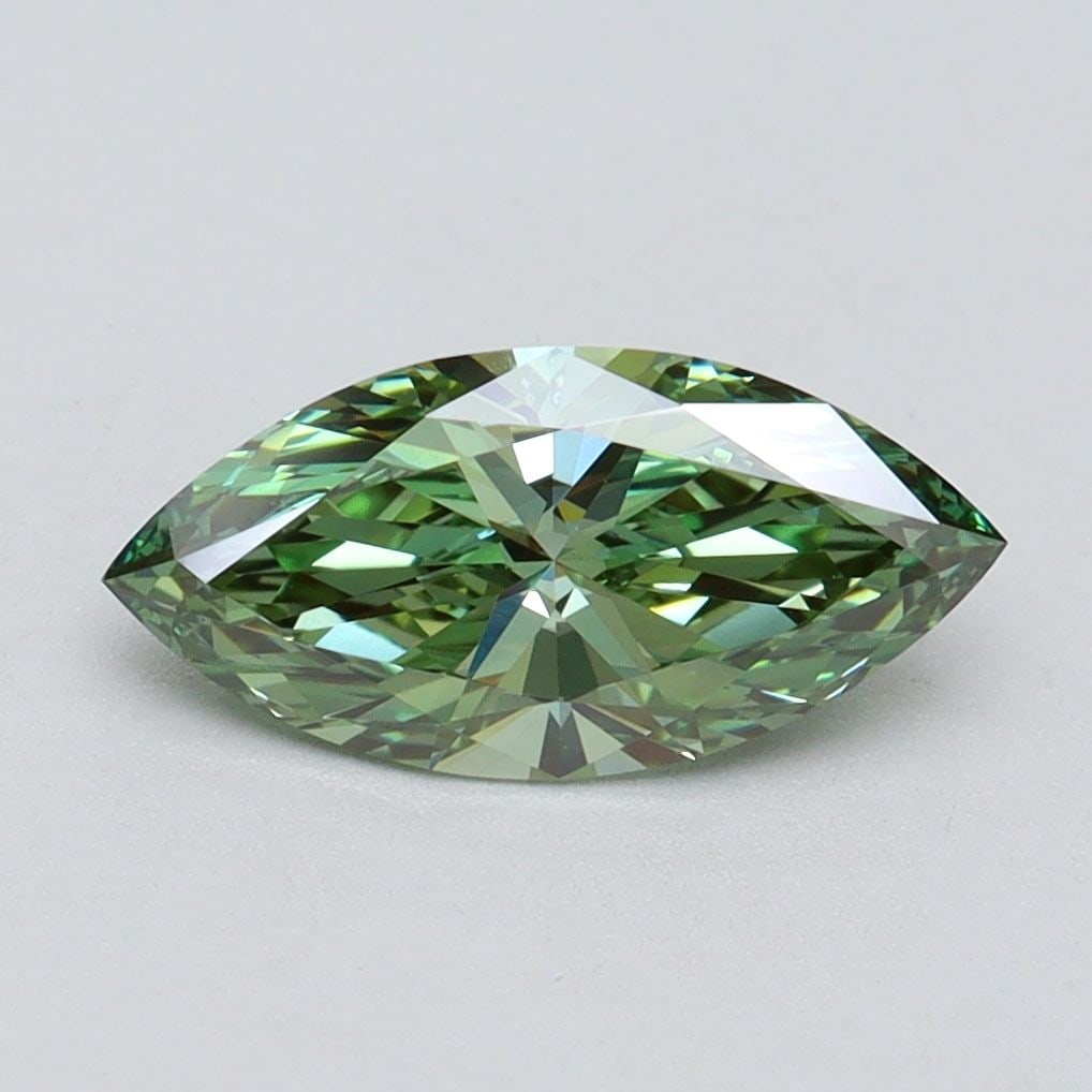 Loose Diamond - MARQUISE 1.11ct Fancy Vivid Green VVS2: Loose Diamond - MARQUISE 1.11ct Fancy Vivid Green VVS2 Source: This is a real non-mined Diamond that has been grown in a lab Shape: MARQUISE Carats: 1.11 Color: Fancy Vivid Green Certification: IGI Vi