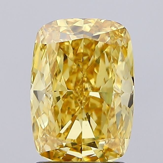 Loose Diamond - CUSHION MODIFIED 2.06ct Fancy Vivid Yellow VS1: Loose Diamond - CUSHION MODIFIED 2.06ct Fancy Vivid Yellow VS1 Source: This is a real non-mined Diamond that has been grown in a lab Shape: CUSHION MODIFIED Carats: 2.06 Color: Fancy Vivid Yellow Cert