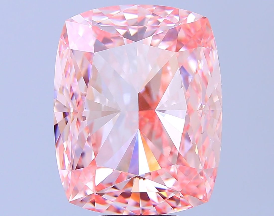 Loose Diamond - CUSHION MODIFIED 15.1ct Fancy Intense Pink VS1: Loose Diamond - CUSHION MODIFIED 15.1ct Fancy Intense Pink VS1 Source: This is a real non-mined Diamond that has been grown in a lab Shape: CUSHION MODIFIED Carats: 15.1 Color: Fancy Intense Pink Cert