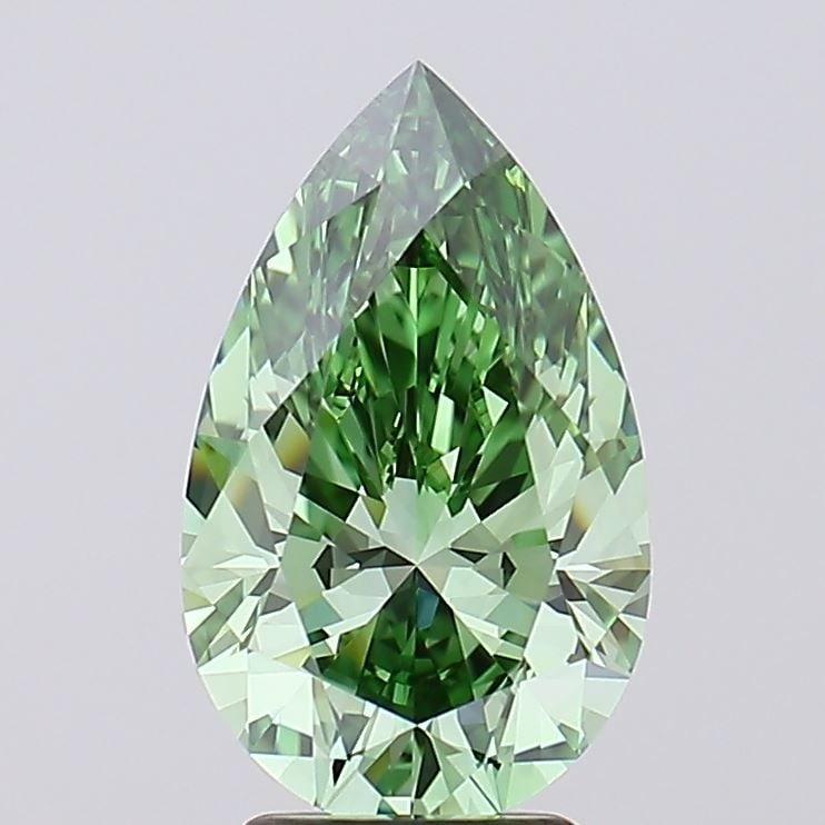 Loose Diamond - PEAR 3.37ct Fancy Vivid Green VVS1: Loose Diamond - PEAR 3.37ct Fancy Vivid Green VVS1 Source: This is a real non-mined Diamond that has been grown in a lab Shape: PEAR Carats: 3.37 Color: Fancy Vivid Green Certification: IGI Video: