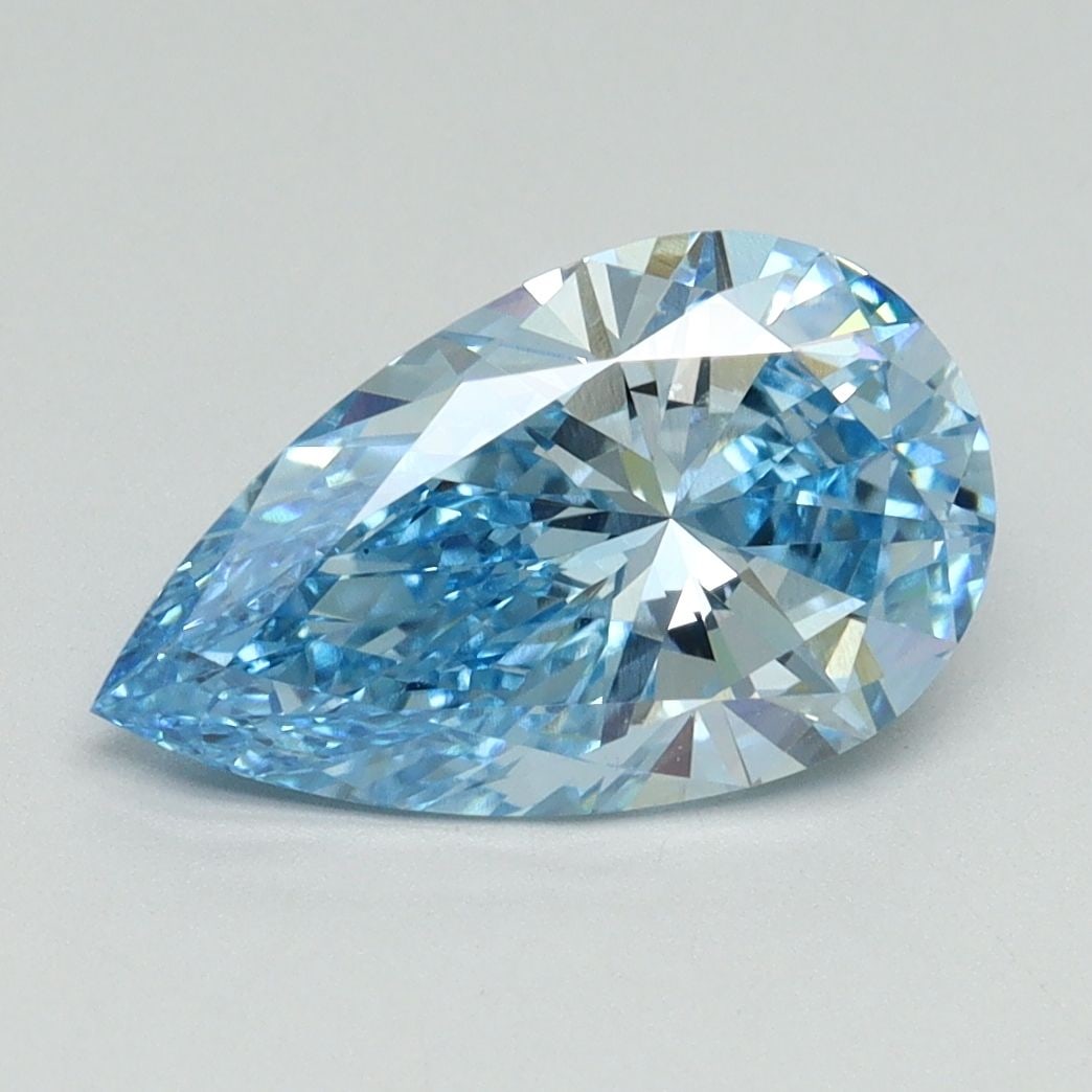 Loose Diamond - PEAR 2.1ct Fancy Vivid Blue VS1: Loose Diamond - PEAR 2.1ct Fancy Vivid Blue VS1 Source: This is a real non-mined Diamond that has been grown in a lab Shape: PEAR Carats: 2.1 Color: Fancy Vivid Blue Certification: IGI Video: