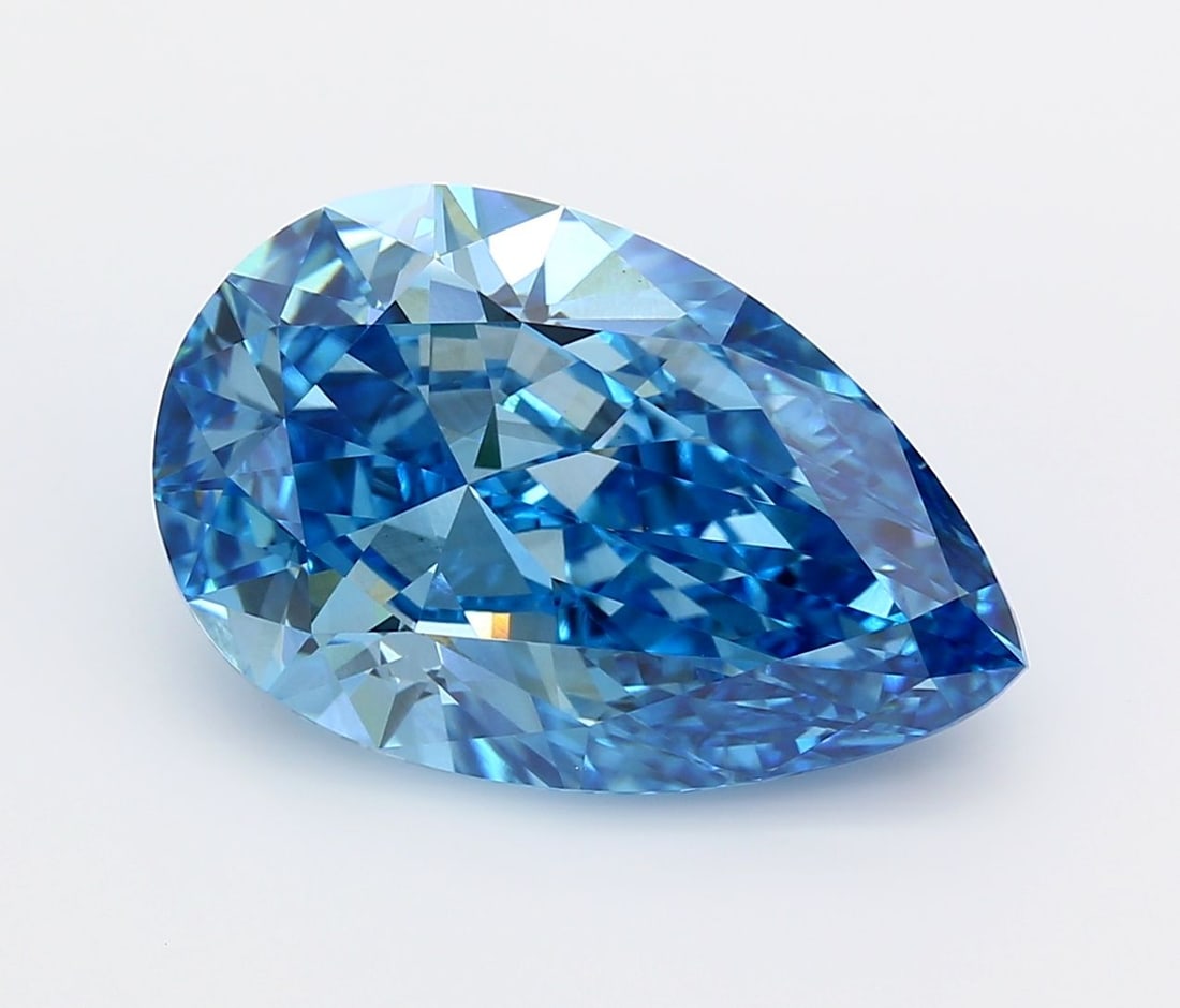 Loose Diamond - PEAR 9.18ct Fancy Vivid Blue VS1: Loose Diamond - PEAR 9.18ct Fancy Vivid Blue VS1 Source: This is a real non-mined Diamond that has been grown in a lab Shape: PEAR Carats: 9.18 Color: Fancy Vivid Blue Certification: IGI Video: