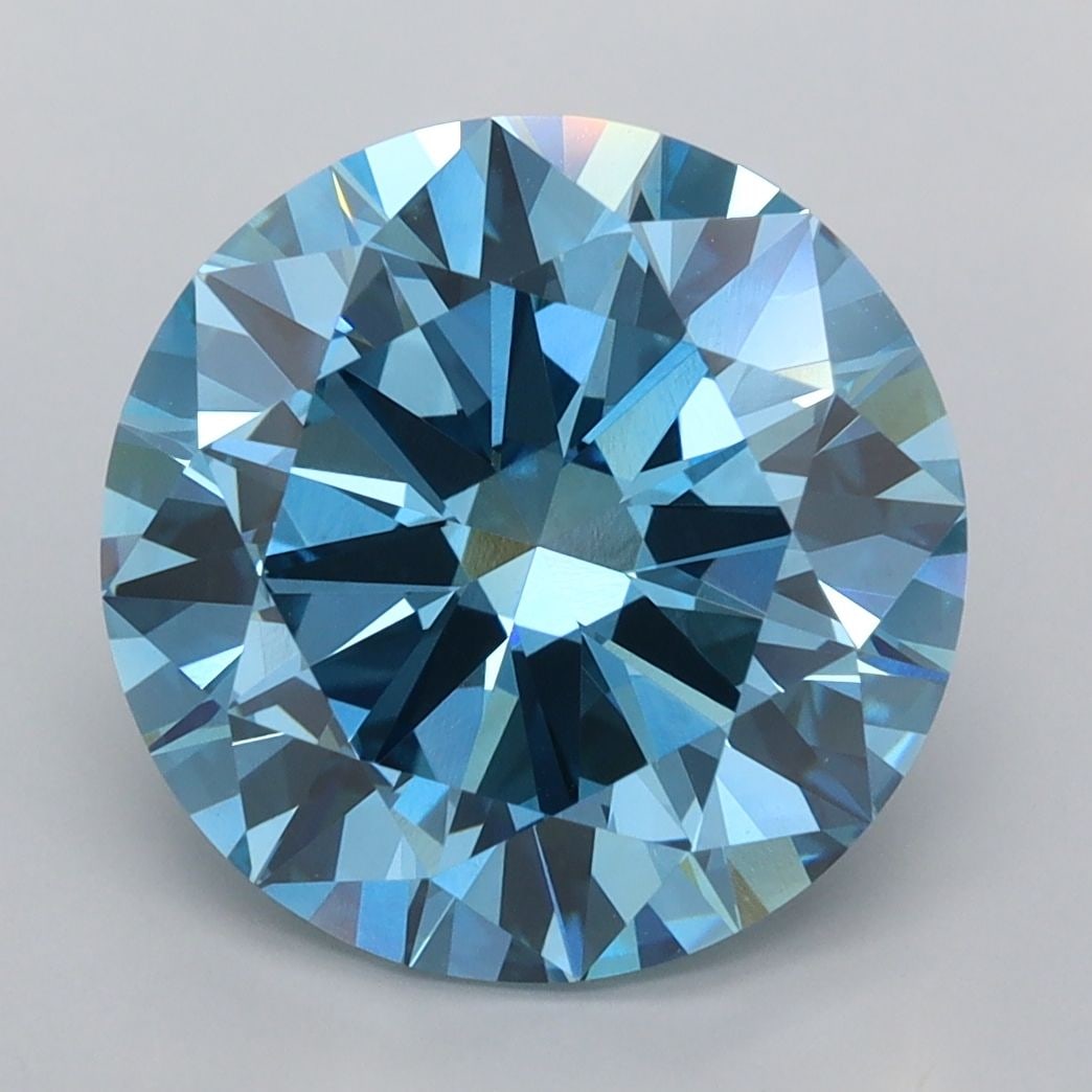 Loose Diamond - ROUND 5.02ct Fancy Vivid Blue VVS2: Loose Diamond - ROUND 5.02ct Fancy Vivid Blue VVS2 Source: This is a real non-mined Diamond that has been grown in a lab Shape: ROUND Carats: 5.02 Color: Fancy Vivid Blue Certification: IGI Video: