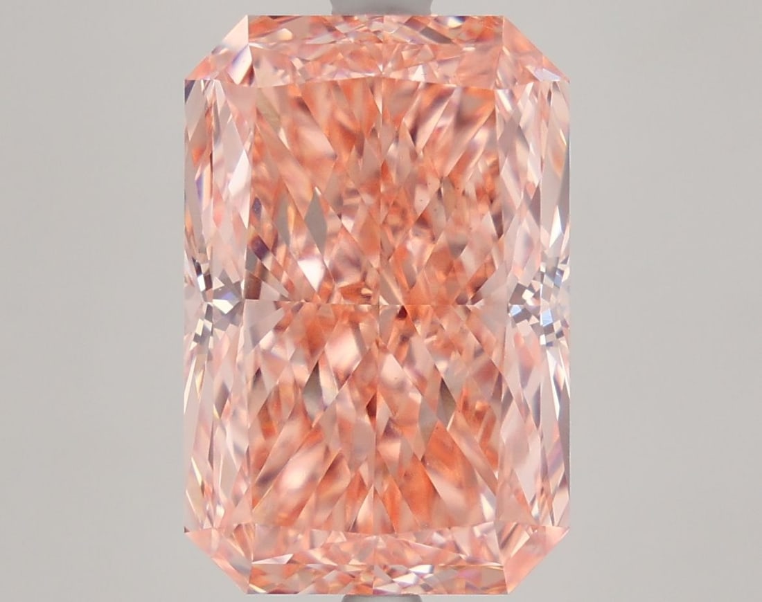 Loose Diamond - RADIANT 6.8ct Fancy Vivid Orangey Pink VVS2: Loose Diamond - RADIANT 6.8ct Fancy Vivid Orangey Pink VVS2 Source: This is a real non-mined Diamond that has been grown in a lab Shape: RADIANT Carats: 6.8 Color: Fancy Vivid Orangey Pink Certificati
