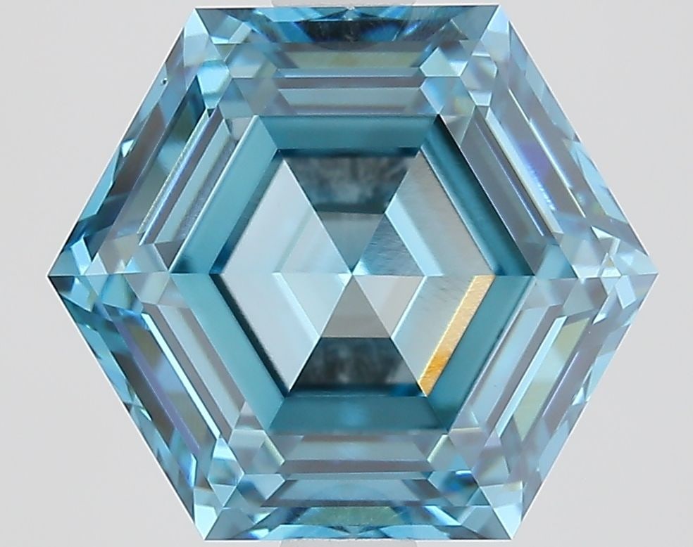 Loose Diamond - HEXAGONAL 2.59ct Fancy Vivid Blue VS1: Loose Diamond - HEXAGONAL 2.59ct Fancy Vivid Blue VS1 Source: This is a real non-mined Diamond that has been grown in a lab Shape: HEXAGONAL Carats: 2.59 Color: Fancy Vivid Blue Certification: IGI Vid