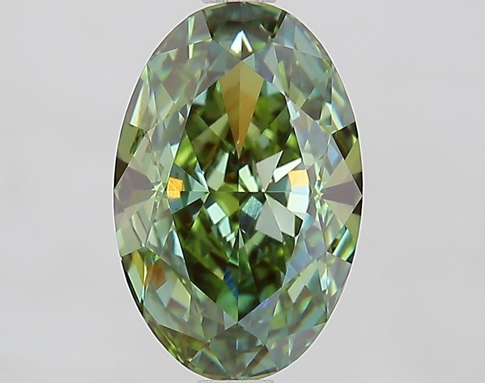 Loose Diamond - OVAL 2.51ct Fancy Vivid Green VVS2: Loose Diamond - OVAL 2.51ct Fancy Vivid Green VVS2 Source: This is a real non-mined Diamond that has been grown in a lab Shape: OVAL Carats: 2.51 Color: Fancy Vivid Green Certification: IGI Video: