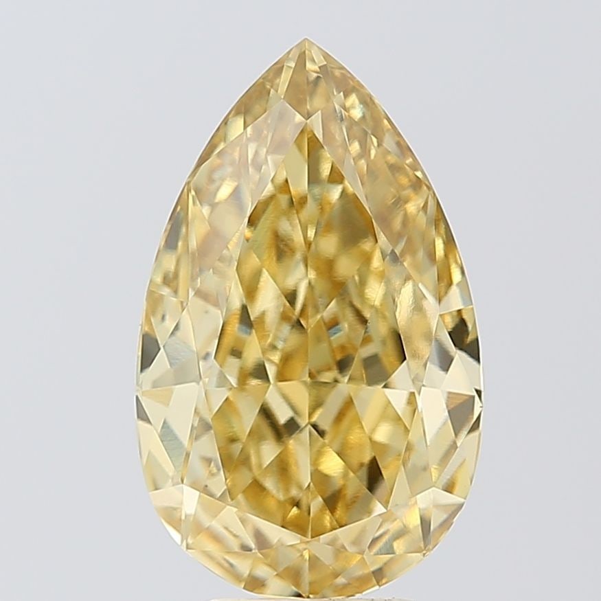 Loose Diamond - PEAR 5.08ct Fancy Intense Yellow VVS2: Loose Diamond - PEAR 5.08ct Fancy Intense Yellow VVS2 Source: This is a real non-mined Diamond that has been grown in a lab Shape: PEAR Carats: 5.08 Color: Fancy Intense Yellow Certification: IGI Vide