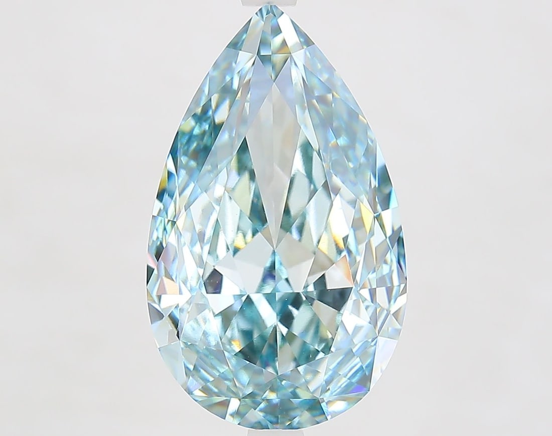 Loose Diamond - PEAR 8.1ct Fancy Greenish Blue VVS2: Loose Diamond - PEAR 8.1ct Fancy Greenish Blue VVS2 Source: This is a real non-mined Diamond that has been grown in a lab Shape: PEAR Carats: 8.1 Color: Fancy Greenish Blue Certification: IGI Video: