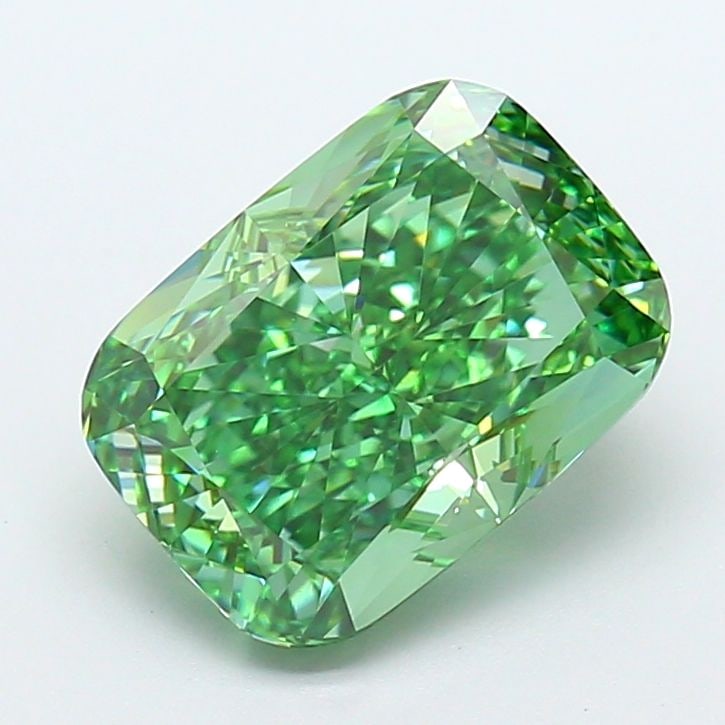 Loose Diamond - CUSHION MODIFIED 3.82ct Fancy Vivid Green VVS2: Loose Diamond - CUSHION MODIFIED 3.82ct Fancy Vivid Green VVS2 Source: This is a real non-mined Diamond that has been grown in a lab Shape: CUSHION MODIFIED Carats: 3.82 Color: Fancy Vivid Green Certi