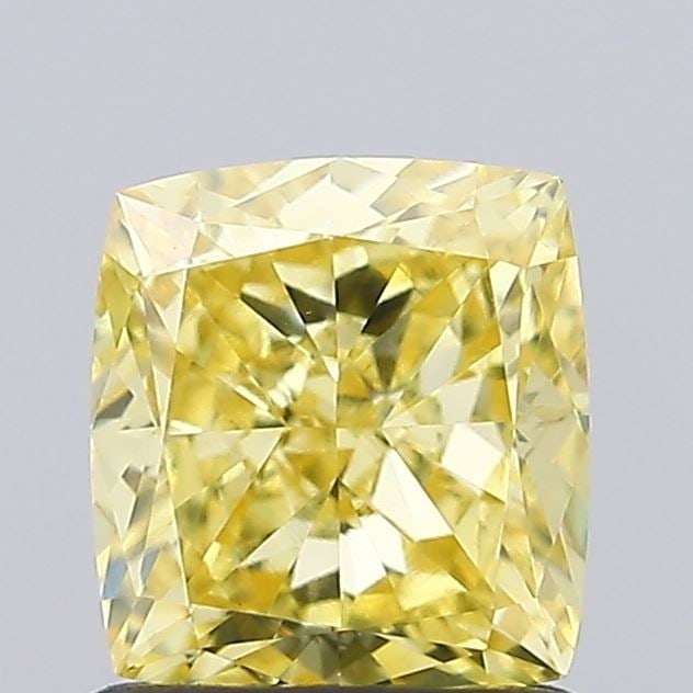Loose Diamond - CUSHION MODIFIED 1.36ct Fancy Intense Yellow VS1: Loose Diamond - CUSHION MODIFIED 1.36ct Fancy Intense Yellow VS1 Source: This is a real non-mined Diamond that has been grown in a lab Shape: CUSHION MODIFIED Carats: 1.36 Color: Fancy Intense Yellow 