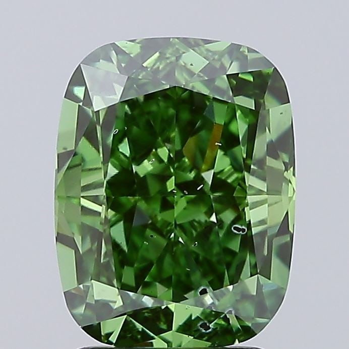 Loose Diamond - CUSHION MODIFIED 2.42ct Fancy Vivid Green SI1: Loose Diamond - CUSHION MODIFIED 2.42ct Fancy Vivid Green SI1 Source: This is a real non-mined Diamond that has been grown in a lab Shape: CUSHION MODIFIED Carats: 2.42 Color: Fancy Vivid Green Certif