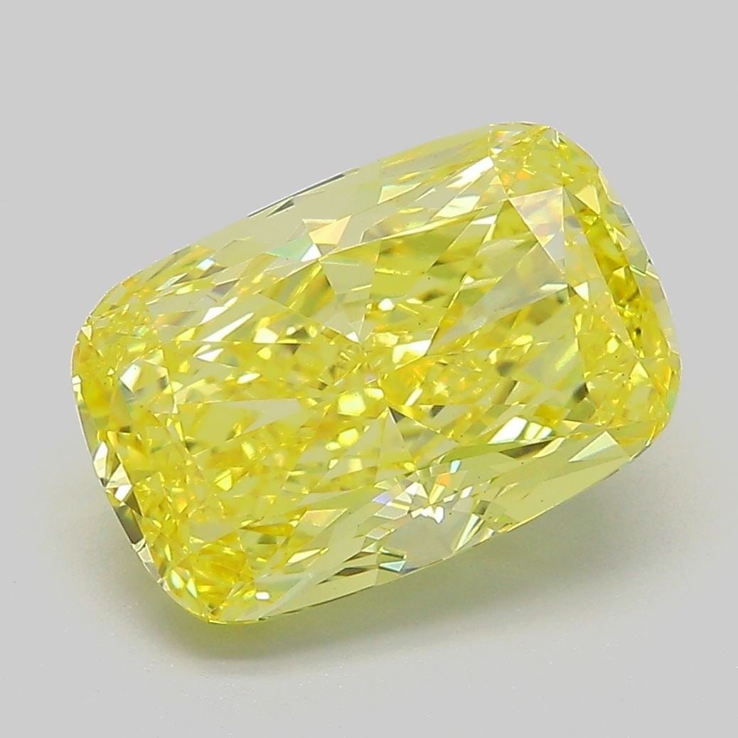 Loose Diamond - CUSHION MODIFIED 4.59ct Fancy Vivid Yellow VS1: Loose Diamond - CUSHION MODIFIED 4.59ct Fancy Vivid Yellow VS1 Source: This is a real non-mined Diamond that has been grown in a lab Shape: CUSHION MODIFIED Carats: 4.59 Color: Fancy Vivid Yellow Cert