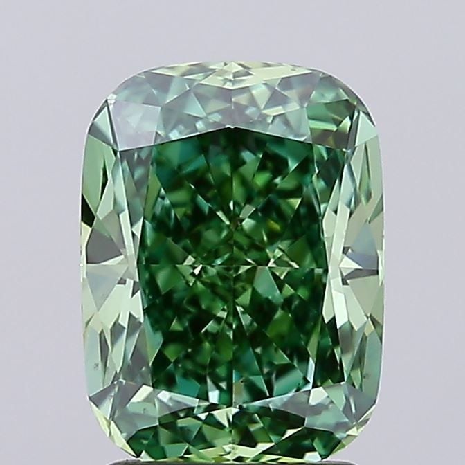 Loose Diamond - CUSHION MODIFIED 2.31ct Fancy Vivid Green VS1: Loose Diamond - CUSHION MODIFIED 2.31ct Fancy Vivid Green VS1 Source: This is a real non-mined Diamond that has been grown in a lab Shape: CUSHION MODIFIED Carats: 2.31 Color: Fancy Vivid Green Certif