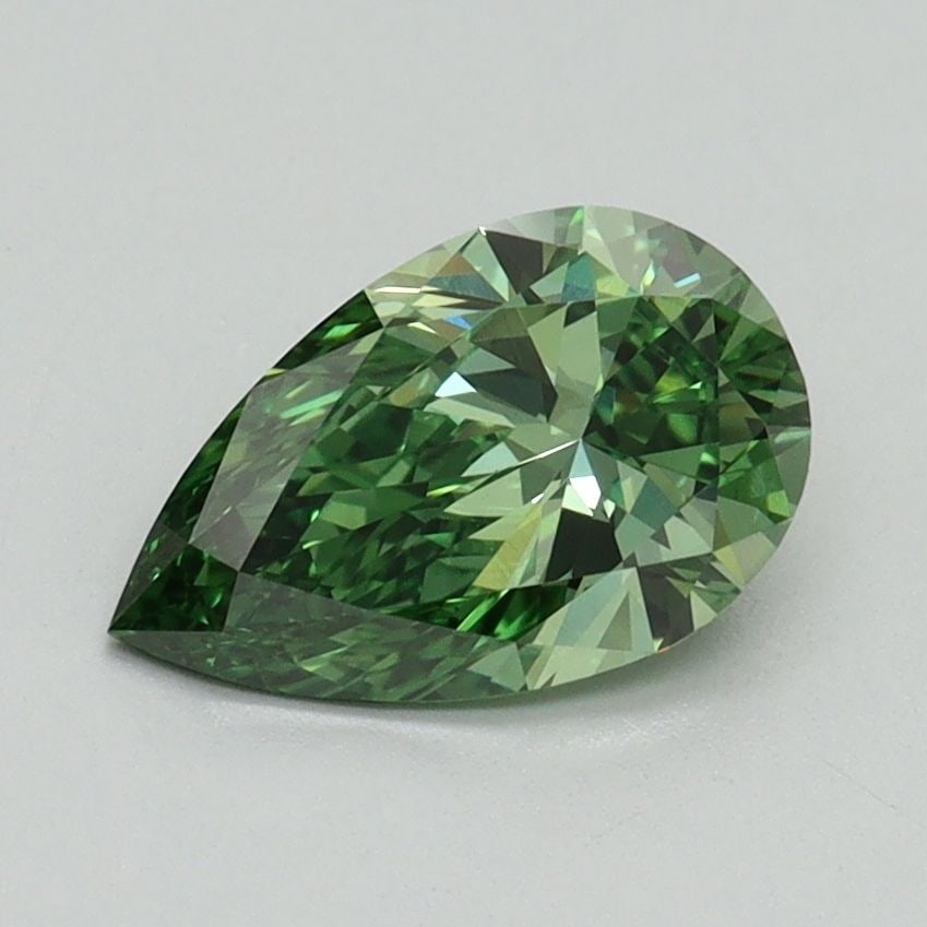 Loose Diamond - PEAR 1.03ct Fancy Vivid Green VVS2: Loose Diamond - PEAR 1.03ct Fancy Vivid Green VVS2 Source: This is a real non-mined Diamond that has been grown in a lab Shape: PEAR Carats: 1.03 Color: Fancy Vivid Green Certification: IGI Video: