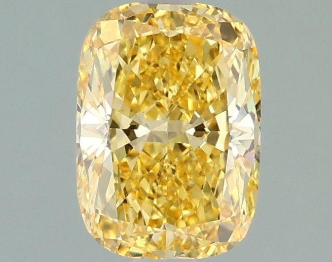 Loose Diamond - CUSHION MODIFIED 1.18ct Fancy Vivid Yellow VS1: Loose Diamond - CUSHION MODIFIED 1.18ct Fancy Vivid Yellow VS1 Source: This is a real non-mined Diamond that has been grown in a lab Shape: CUSHION MODIFIED Carats: 1.18 Color: Fancy Vivid Yellow Cert
