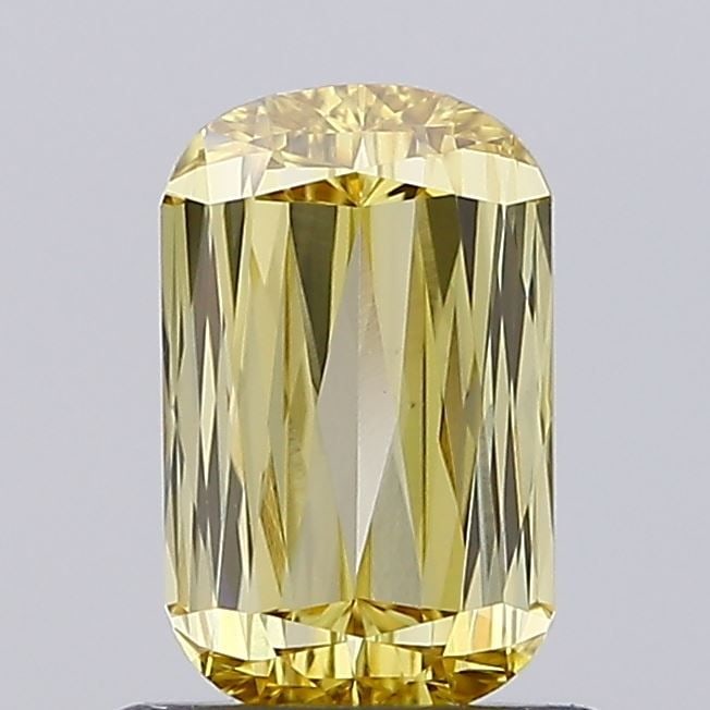 Loose Diamond - CUSHION MODIFIED 0.86ct Fancy Intense Yellow VVS2: Loose Diamond - CUSHION MODIFIED 0.86ct Fancy Intense Yellow VVS2 Source: This is a real non-mined Diamond that has been grown in a lab Shape: CUSHION MODIFIED Carats: 0.86 Color: Fancy Intense Yellow