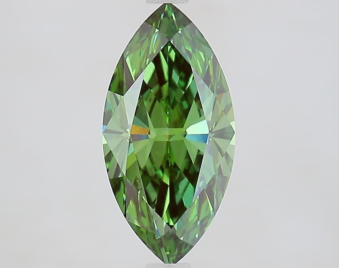 Loose Diamond - MARQUISE 1.9ct Fancy Vivid Green VVS2: Loose Diamond - MARQUISE 1.9ct Fancy Vivid Green VVS2 Source: This is a real non-mined Diamond that has been grown in a lab Shape: MARQUISE Carats: 1.9 Color: Fancy Vivid Green Certification: IGI The 