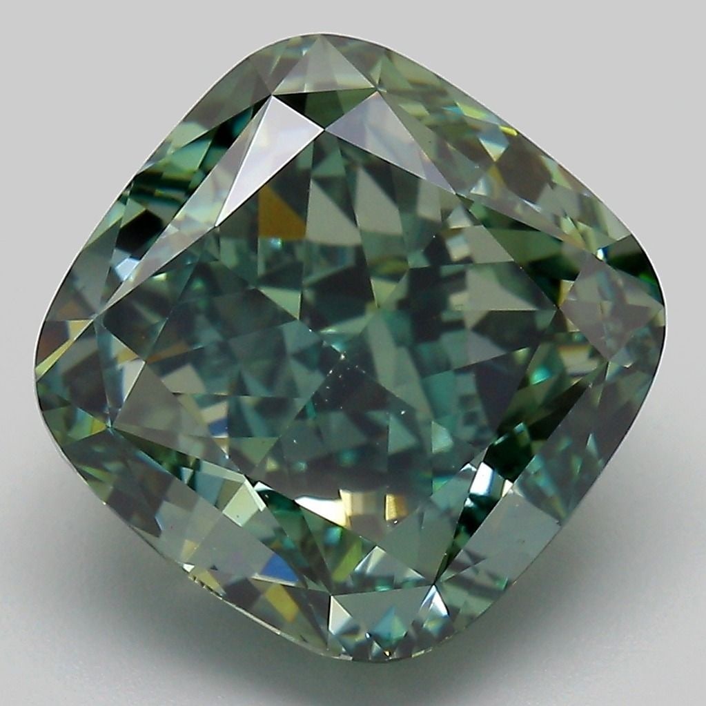 Loose Diamond - CUSHION MODIFIED 8.8ct Fancy Vivid Green VS1: Loose Diamond - CUSHION MODIFIED 8.8ct Fancy Vivid Green VS1 Source: This is a real non-mined Diamond that has been grown in a lab Shape: CUSHION MODIFIED Carats: 8.8 Color: Fancy Vivid Green Certific