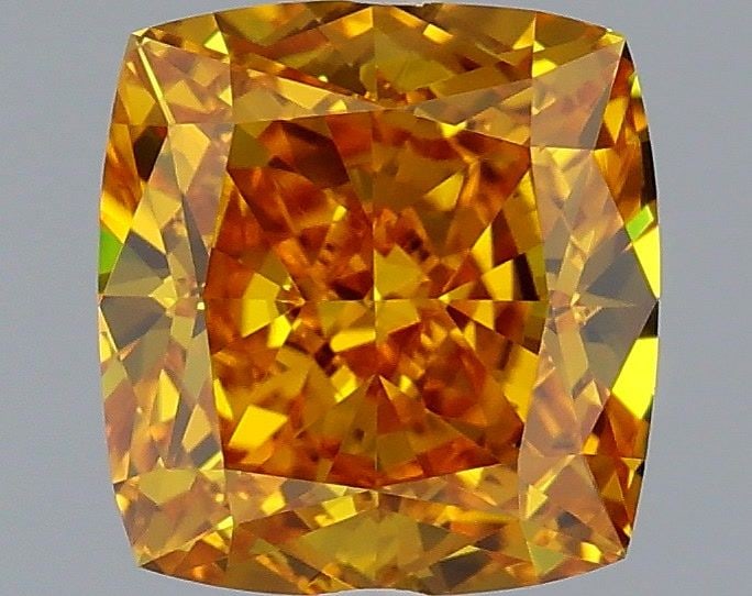 Loose Diamond - CUSHION MODIFIED 1.23ct Fancy Vivid Orangey Yellow VS1: Loose Diamond - CUSHION MODIFIED 1.23ct Fancy Vivid Orangey Yellow VS1 Source: This is a real non-mined Diamond that has been grown in a lab Shape: CUSHION MODIFIED Carats: 1.23 Color: Fancy Vivid Ora