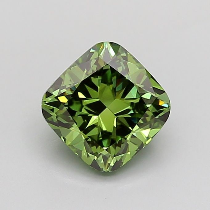 Loose Diamond - CUSHION MODIFIED 1.21ct Fancy Vivid Green VS1: Loose Diamond - CUSHION MODIFIED 1.21ct Fancy Vivid Green VS1 Source: This is a real non-mined Diamond that has been grown in a lab Shape: CUSHION MODIFIED Carats: 1.21 Color: Fancy Vivid Green Certif