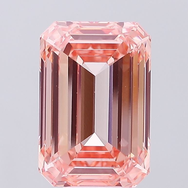 Loose Diamond - EMERALD 10.02ct Fancy Intense Orangey Pink VS1: Loose Diamond - EMERALD 10.02ct Fancy Intense Orangey Pink VS1 Source: This is a real non-mined Diamond that has been grown in a lab Shape: EMERALD Carats: 10.02 Color: Fancy Intense Orangey Pink Cert