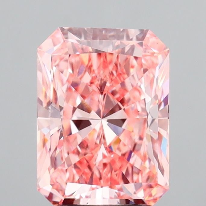 Loose Diamond - RADIANT 2.63ct Fancy Vivid Pink VS2: Loose Diamond - RADIANT 2.63ct Fancy Vivid Pink VS2 Source: This is a real non-mined Diamond that has been grown in a lab Shape: RADIANT Carats: 2.63 Color: Fancy Vivid Pink Certification: IGI Video: