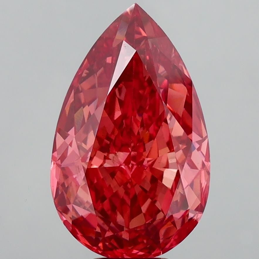 Loose Diamond - PEAR 10.14ct Fancy Vivid Red VS2: Loose Diamond - PEAR 10.14ct Fancy Vivid Red VS2 Source: This is a real non-mined Diamond that has been grown in a lab Shape: PEAR Carats: 10.14 Color: Fancy Vivid Red Certification: IGI Video: