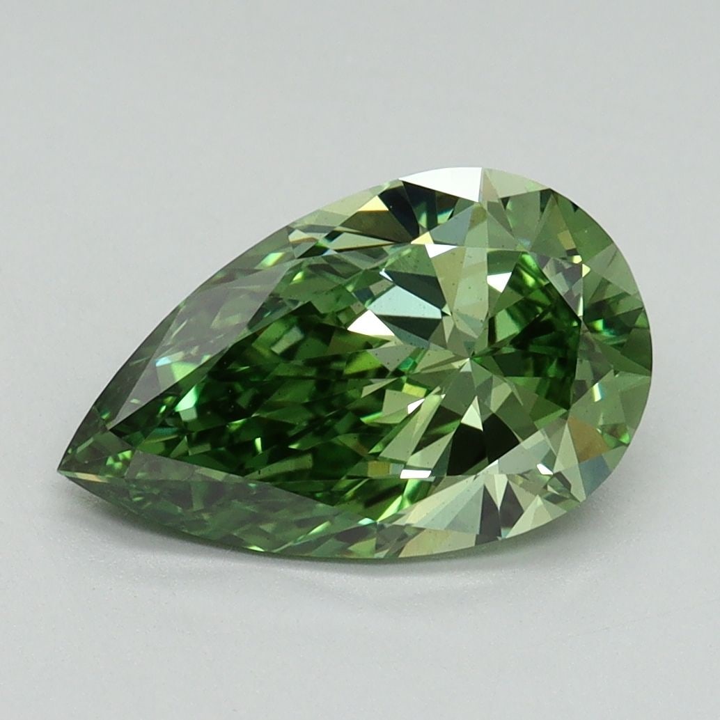 Loose Diamond - PEAR 2.08ct Fancy Vivid Green VS2: Loose Diamond - PEAR 2.08ct Fancy Vivid Green VS2 Source: This is a real non-mined Diamond that has been grown in a lab Shape: PEAR Carats: 2.08 Color: Fancy Vivid Green Certification: IGI Video: