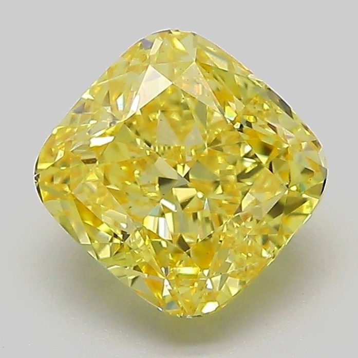Loose Diamond - CUSHION MODIFIED 2.01ct Fancy Vivid Yellow VS1: Loose Diamond - CUSHION MODIFIED 2.01ct Fancy Vivid Yellow VS1 Source: This is a real non-mined Diamond that has been grown in a lab Shape: CUSHION MODIFIED Carats: 2.01 Color: Fancy Vivid Yellow Cert