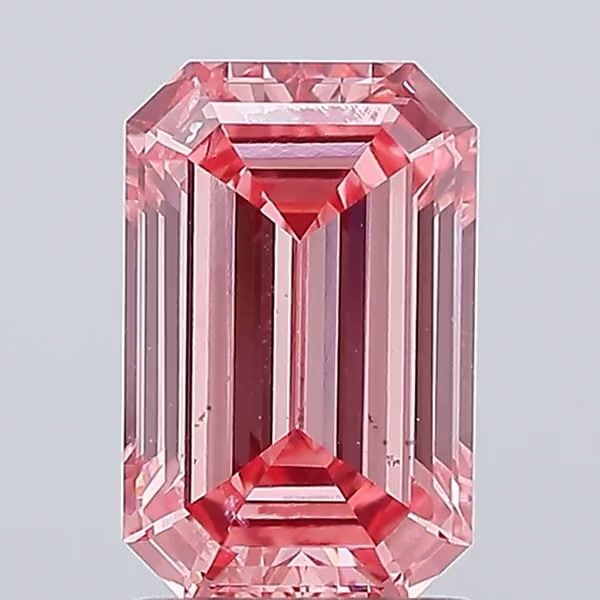 Loose Diamond - EMERALD 2.18ct Fancy Vivid Pink SI1: Loose Diamond - EMERALD 2.18ct Fancy Vivid Pink SI1 Source: This is a real non-mined Diamond that has been grown in a lab Shape: EMERALD Carats: 2.18 Color: Fancy Vivid Pink Certification: IGI Video: