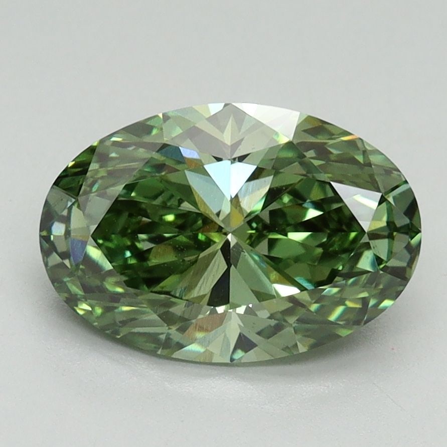 Loose Diamond - OVAL 2.05ct Fancy Vivid Green VS2: Loose Diamond - OVAL 2.05ct Fancy Vivid Green VS2 Source: This is a real non-mined Diamond that has been grown in a lab Shape: OVAL Carats: 2.05 Color: Fancy Vivid Green Certification: IGI Video: