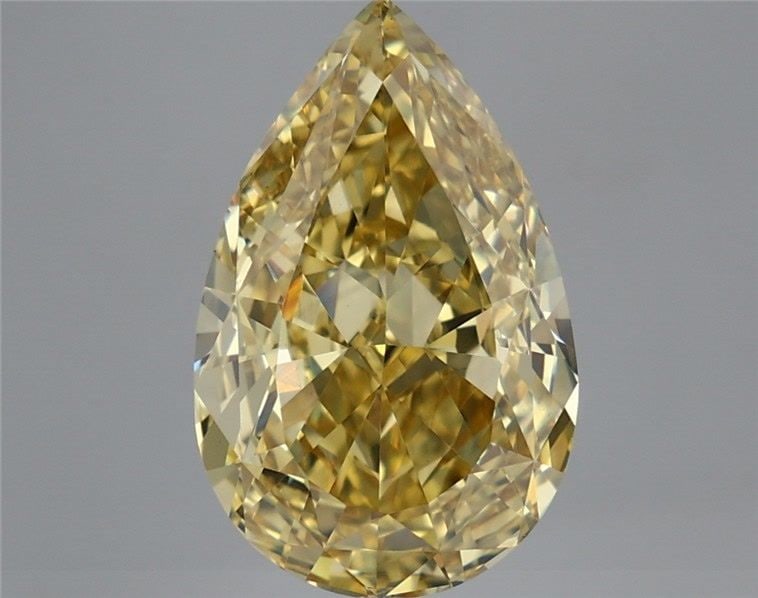 Loose Diamond - PEAR 5.35ct Fancy Intense Yellow VVS2: Loose Diamond - PEAR 5.35ct Fancy Intense Yellow VVS2 Source: This is a real non-mined Diamond that has been grown in a lab Shape: PEAR Carats: 5.35 Color: Fancy Intense Yellow Certification: IGI Vide
