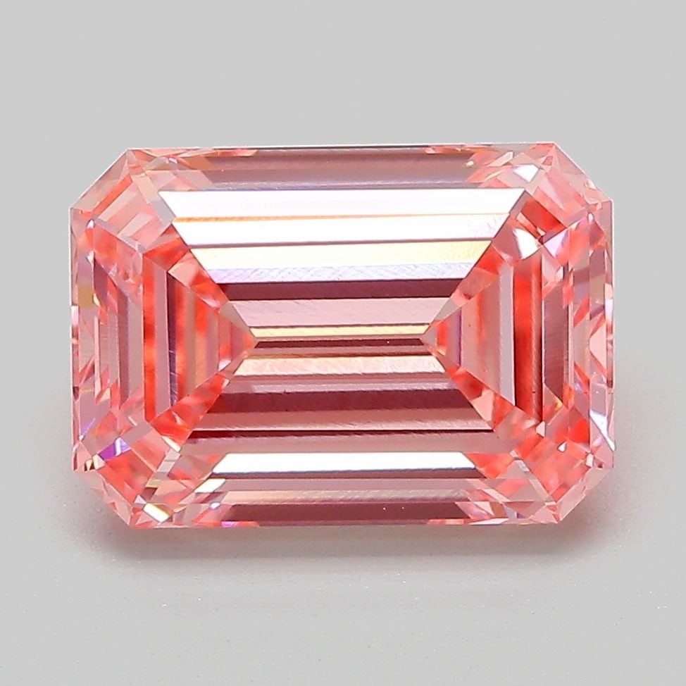Loose Diamond - EMERALD 3.85ct Fancy Vivid Pink VS1: Loose Diamond - EMERALD 3.85ct Fancy Vivid Pink VS1 Source: This is a real non-mined Diamond that has been grown in a lab Shape: EMERALD Carats: 3.85 Color: Fancy Vivid Pink Certification: IGI Video: