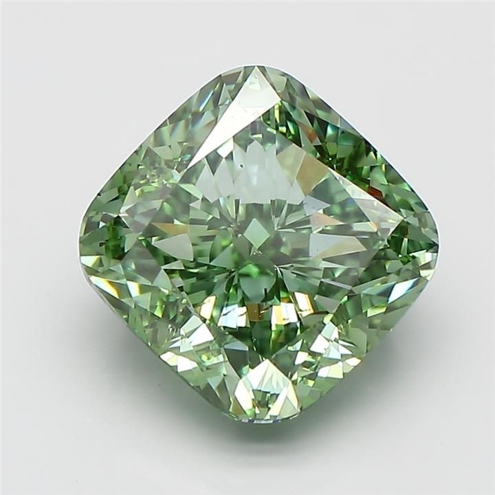 Loose Diamond - CUSHION MODIFIED 5.05ct Fancy Vivid Green VS1: Loose Diamond - CUSHION MODIFIED 5.05ct Fancy Vivid Green VS1 Source: This is a real non-mined Diamond that has been grown in a lab Shape: CUSHION MODIFIED Carats: 5.05 Color: Fancy Vivid Green Certif